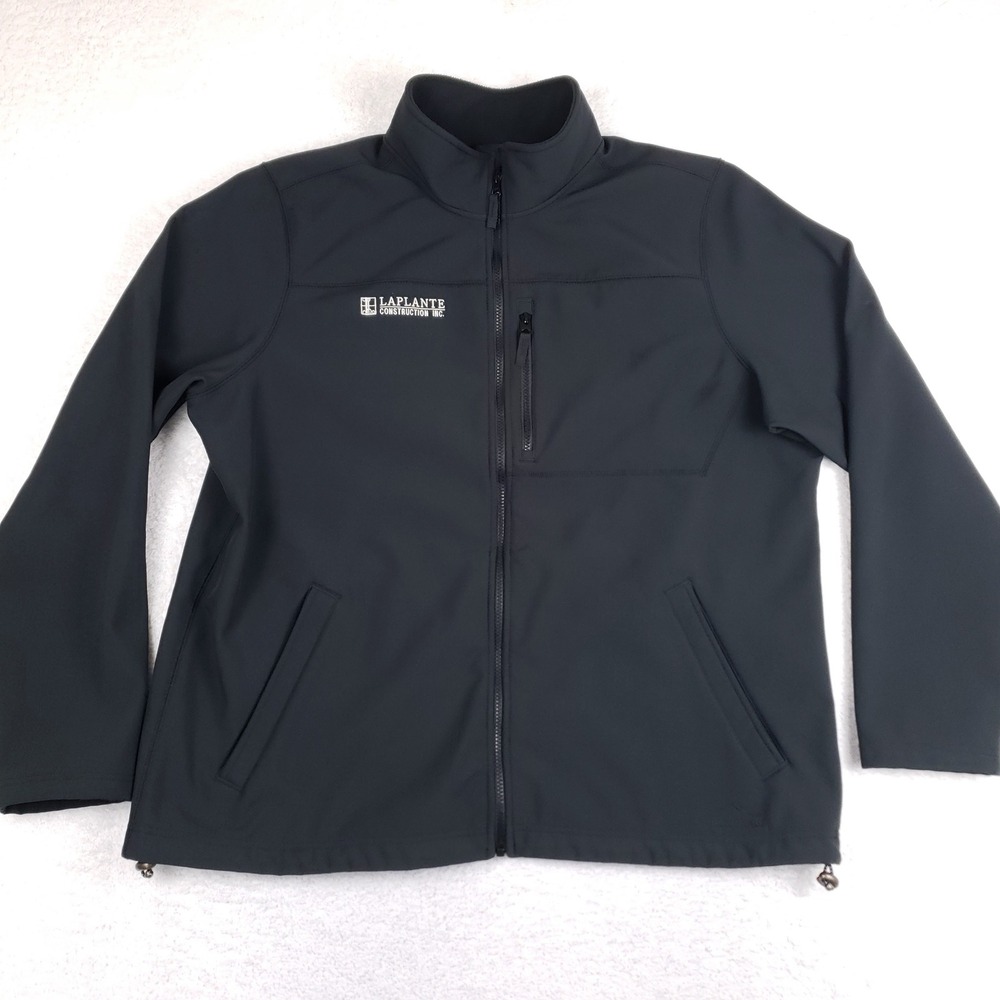 LL Bean Mens XXL Black Softshell Jacket Full Zip Fleece Lined Laplante Logo